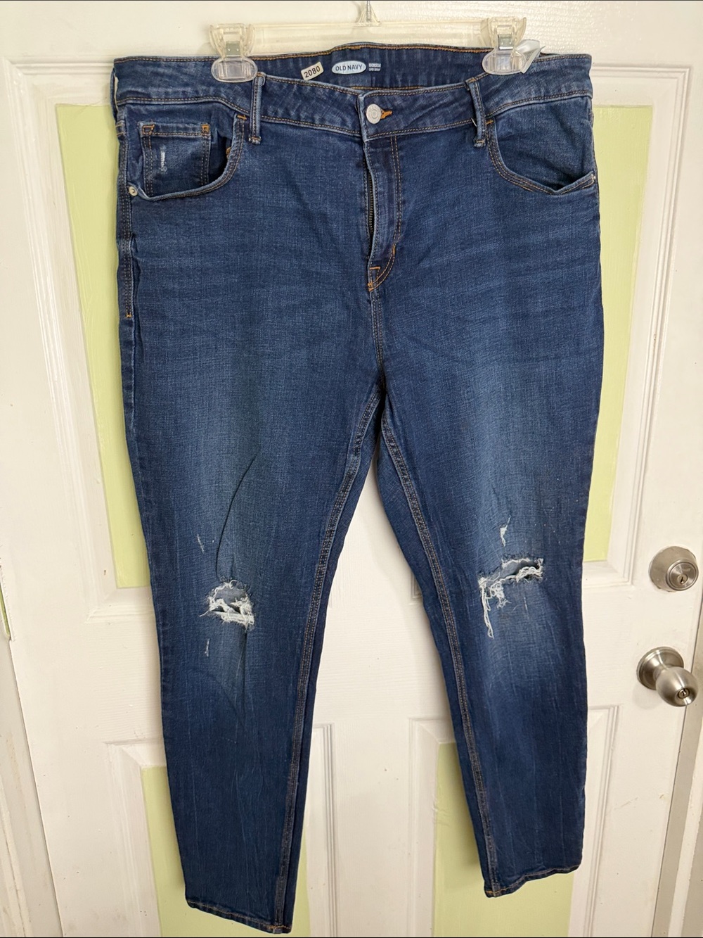 Old Navy Dark Blue Distressed Straight Jeans